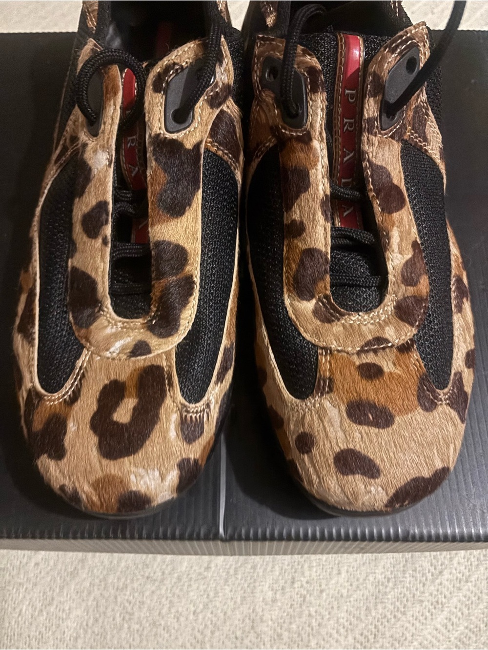 RARE Vintage 2008 Prada Leopard American Cup Pony Hair Sneakers - Picture 6 of 7